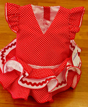 Cargar imagen en el visor de la galería, Vestido y braga Flamenca "Rosarillo" rojo/blanco 3 a 18 meses