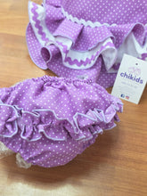Cargar imagen en el visor de la galería, Vestido y braga Flamenca "Rosarillo" malva 3 a 18 meses