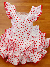 Cargar imagen en el visor de la galería, Vestido Flamenca "Buleria" blanco lunar rojo 0 a 6 años