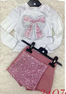 Conjunto falda pantalón "brilli" Rosa 4 a 14 años