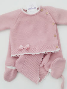 Conjunto lana 1582 rosa empolvado 0 a 6 meses