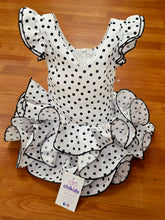 Cargar imagen en el visor de la galería, Vestido Flamenca "Buleria" Blanco lunar negro 0 a 6 años