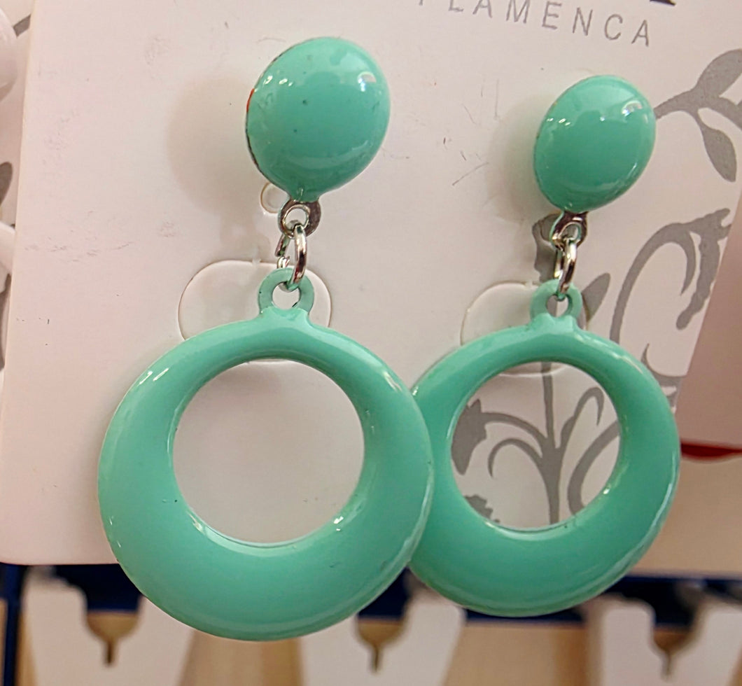 Pendientes  flamenca verde agua tornillo