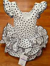 Cargar imagen en el visor de la galería, Vestido Flamenca "Buleria" Blanco lunar negro 0 a 6 años