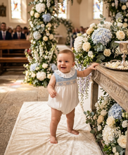 Cargar imagen en el visor de la galería, Pelele "Leonor" celeste 3 a 24 meses | Ceremonia Primavera Verano