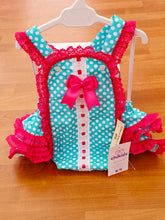 Cargar imagen en el visor de la galería, Ranita Flamenca "Faraona" verde agua/rosa fucsia 3 a 18 meses