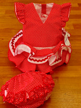 Cargar imagen en el visor de la galería, Vestido y braga Flamenca "Rosarillo" rojo/blanco 3 a 18 meses