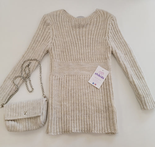 Vestido lana + bolso marfil 4 a 14 años