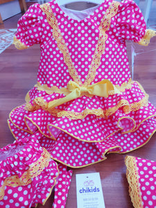 Flamenca Artesano  3 pieza fucsia 3 a 24 meses